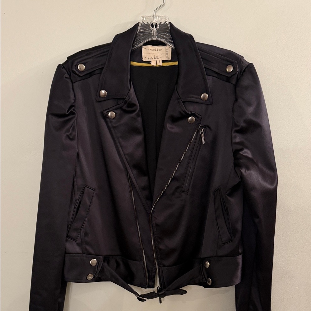Artelier Black Satin Moto Jacket